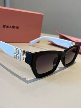 Miu Miu Black Front White Temple Cat- Eye Sunglassos